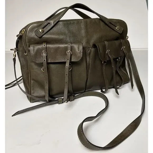 BANANA REPUBLIC Leather Large Duffle North/South Tote Dark Olive Green 2015 - Picture 2 of 16